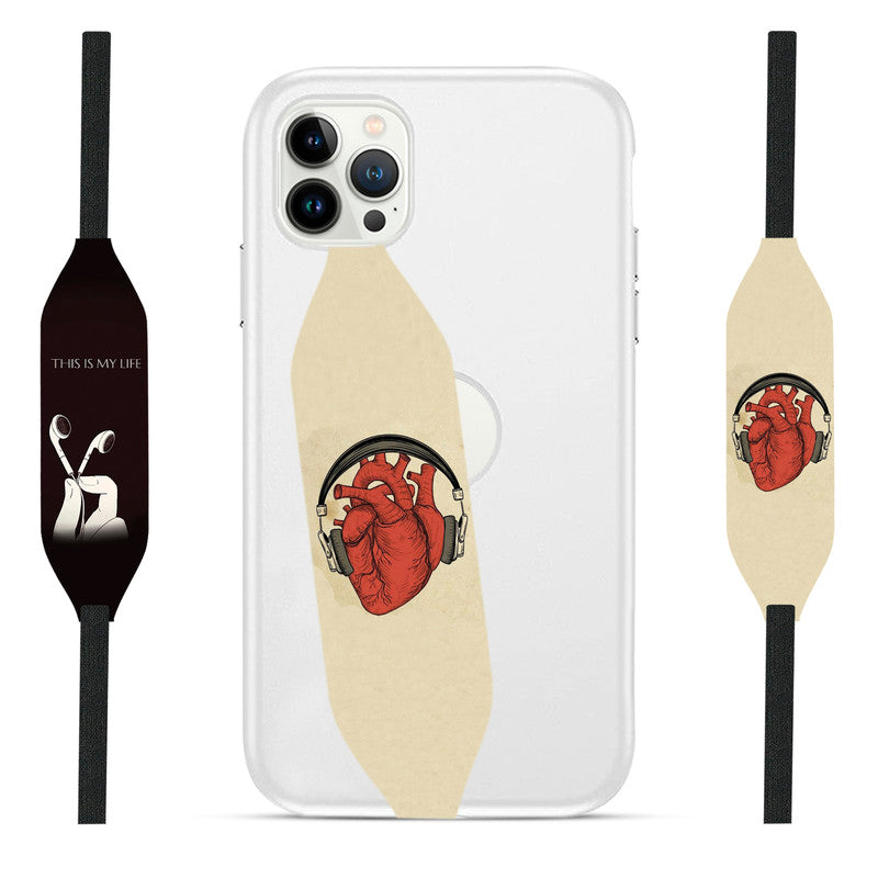 Illustration of a human heart wearing headphones Strap for phone - Switch Bands 