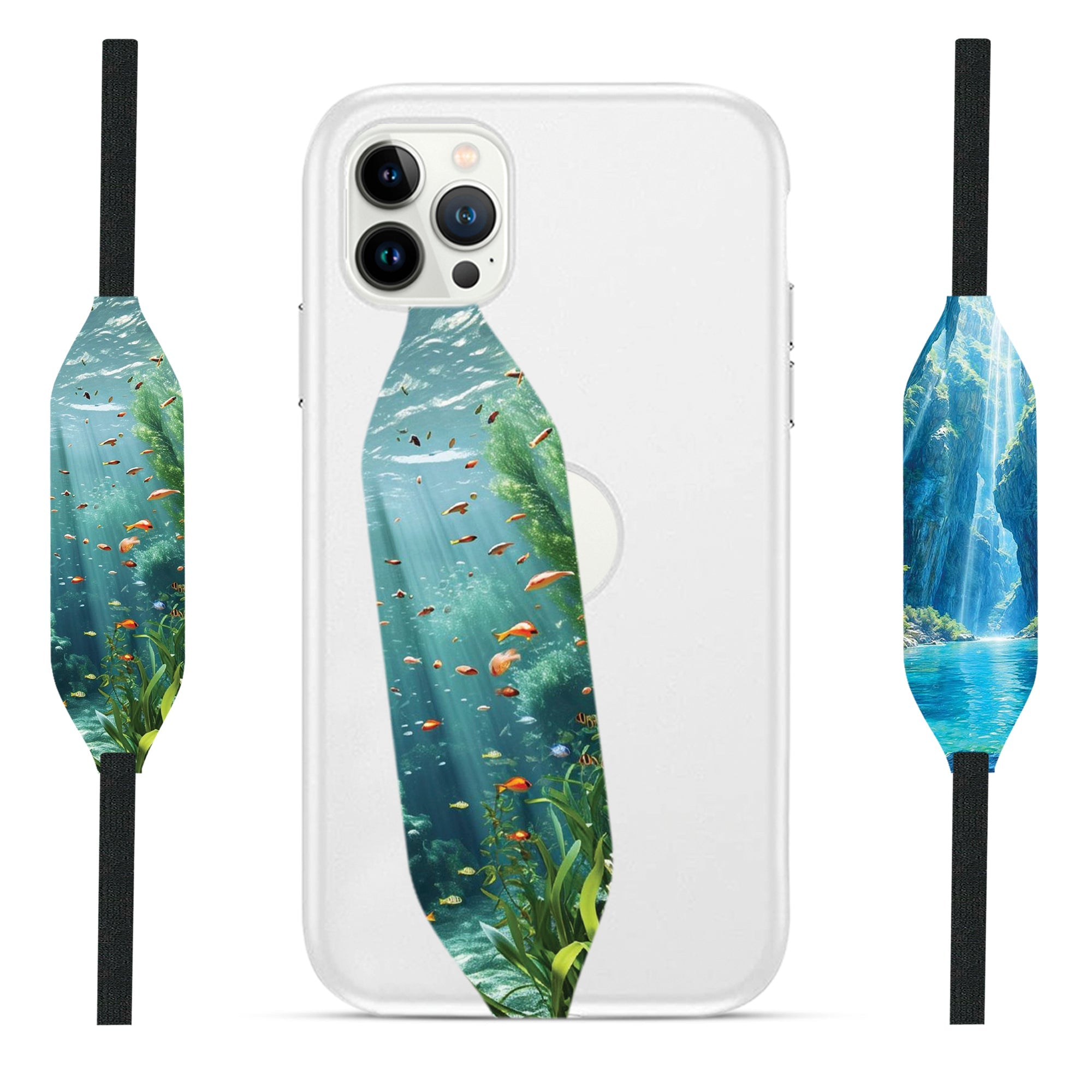 Universal Phone Grip Strap - Aqua Blooms